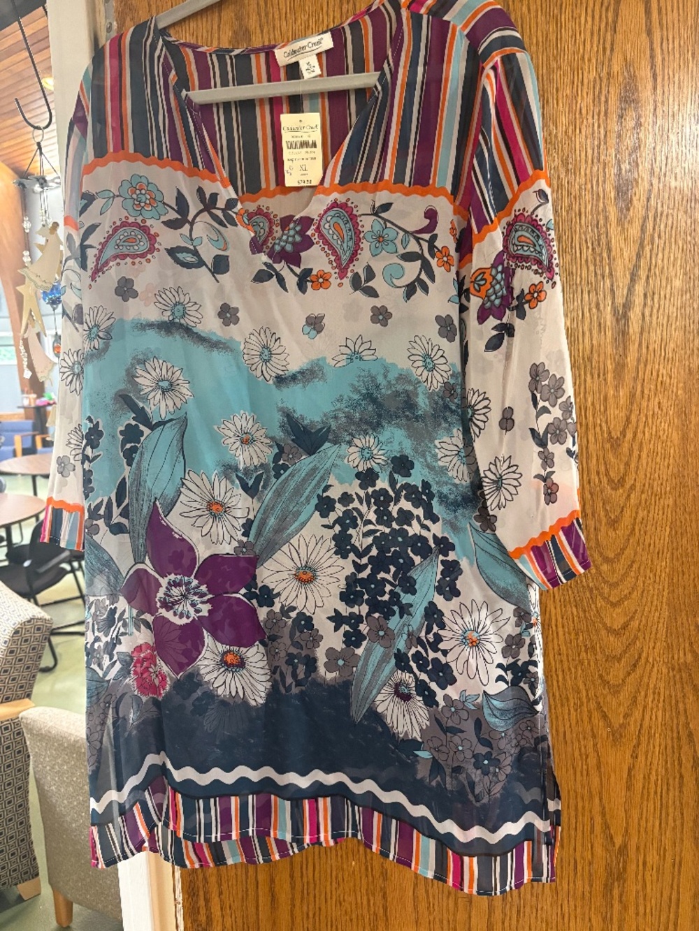 Coldwater Creek Sheer 100% Silk Tunic Top Swim Cover Up M Floral Multicolor v1